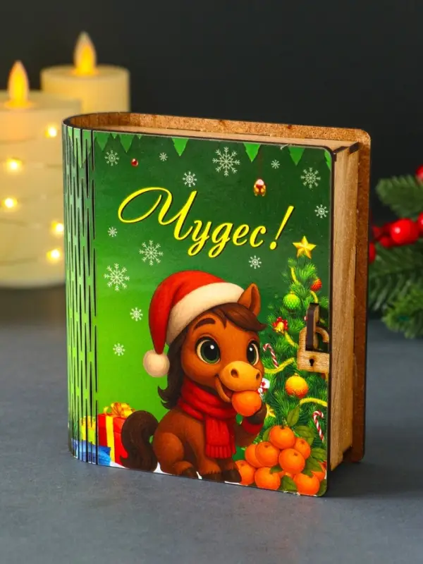 Новогодняя шкатулка-книга "Чудес" 14х12х5 см