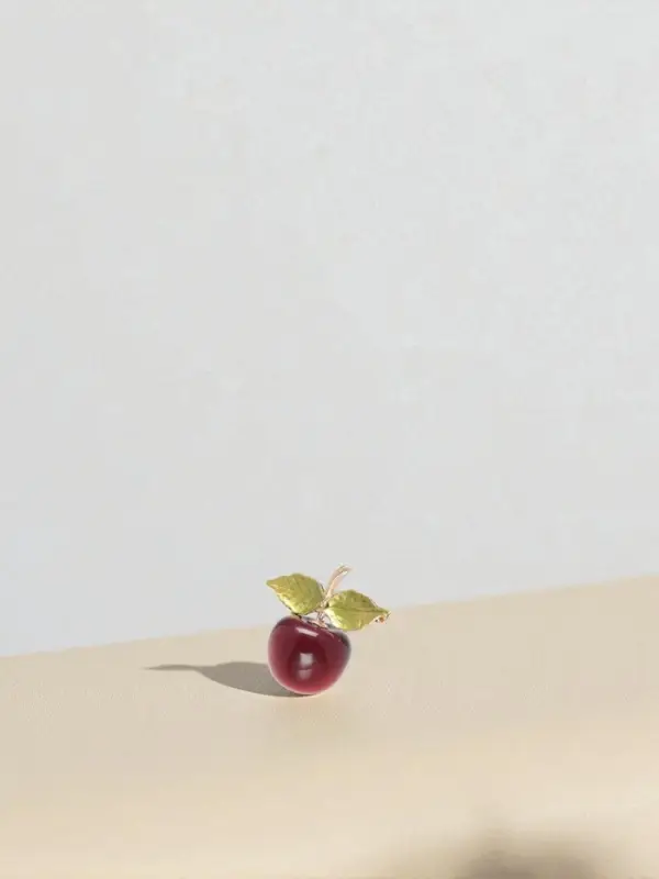 Брошь &laquo;Вишня&raquo;, с листочками, красно-зелёная в золоте