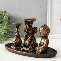 Набор фигур "Буддийский" на подносе, высота 13 см, цвет винтажная бронза