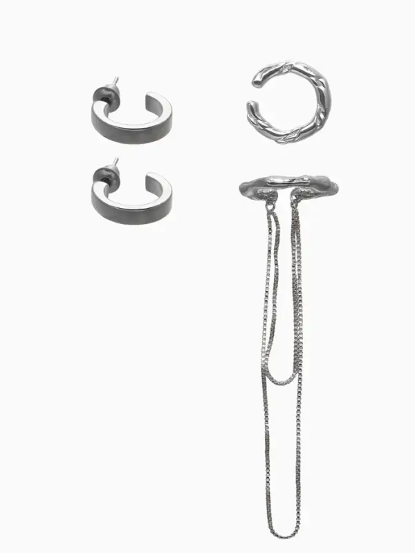 Набор серьги и каффы 4 шт. &laquo;Минимализм&raquo;, водопад, цвет серебро
