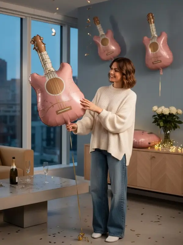 Воздушный шар фольгированный 35" "Гитара" цвет розовый