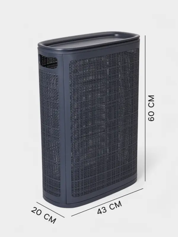 Плетёная корзина для белья с крышкой &laquo;Лён&raquo;, 45 л, 43&times;20&times;60 см, графит