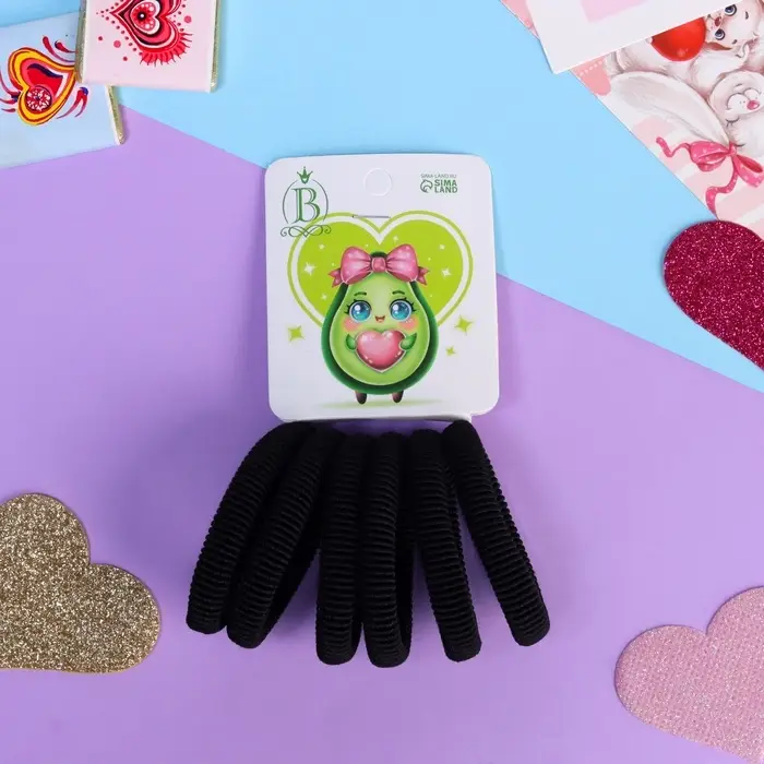 Резинки для волос «Авокадо лав», набор 6 шт., бантик сердце, 4 см, чёрные