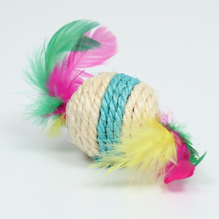 Мяч сизалевый с перьями  Мяч сизалевый с перьями "Леденец", 5 см, белая/синяя