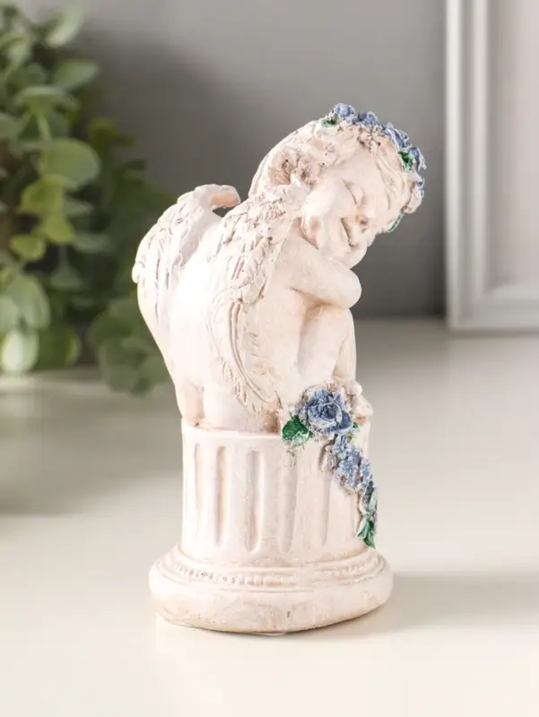 Фигура полистоун "Ангелочек на колонне" 14х7,5х7 см