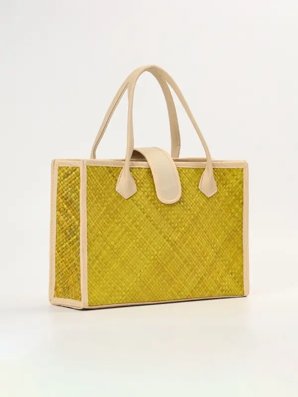 Сумка плетёная на застёжке из пандана, 35&times;12&times;40 см, жёлтая