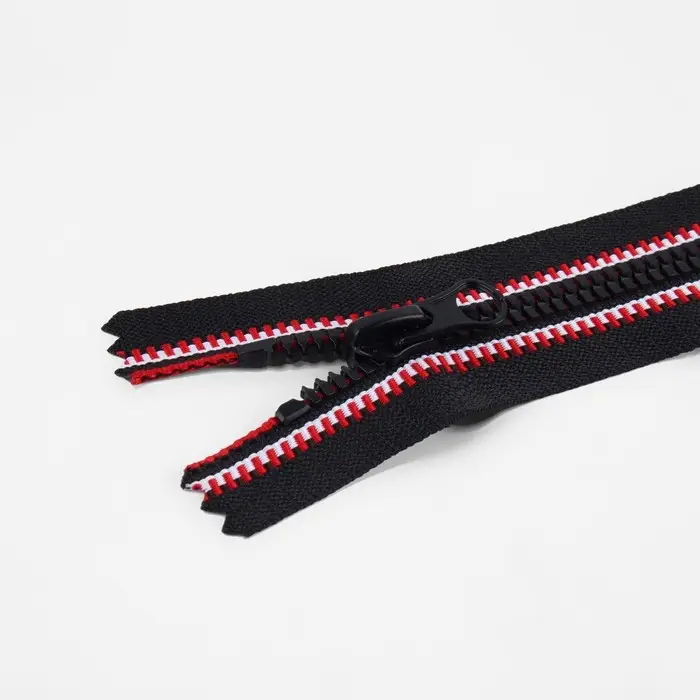 Молния «Трактор», №5, неразъёмная, замок автомат, 18 см, чёрная, красная, белая