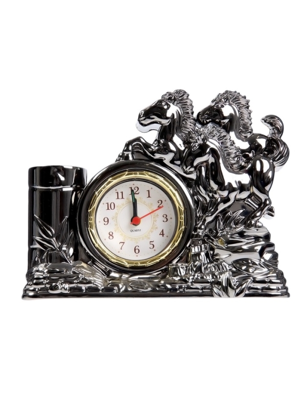 Часы настольные - органайзер для канцелярии будильник «Кони», 14×17×4 см Часы настольные - органайзер для канцелярии будильник «Кони», 14×17×4 см