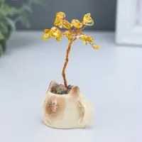 Сувенир "Котик-кружка и жёлтое дерево" 12 камней 3,5х4,7х7,5 см