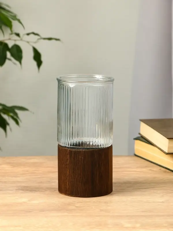 Ваза стекло настольная  Ваза стекло настольная "Лесли" линии, 20х10 см, прозрачный