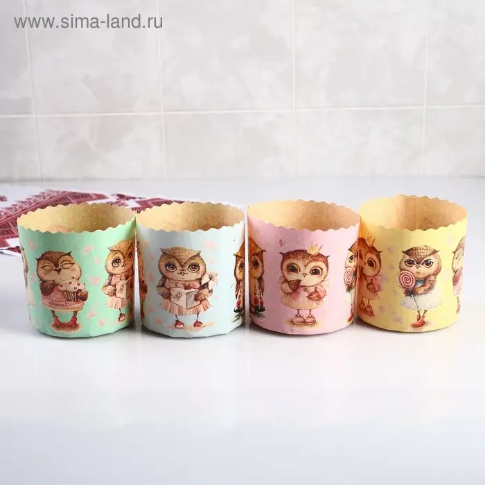 Форма бумажная для кекса, маффинов и кулича «Совушки», 9×9 см Форма бумажная для кекса, маффинов и кулича «Совушки», 9×9 см