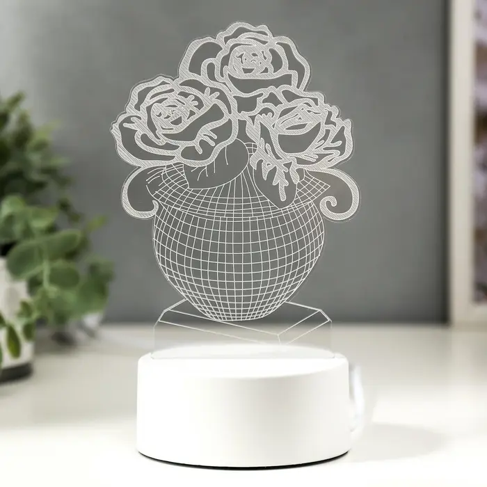 3D-светильник настольный светодиодный RISALUX &laquo;Ваза с цветами&raquo;, LED, RGB, от сети