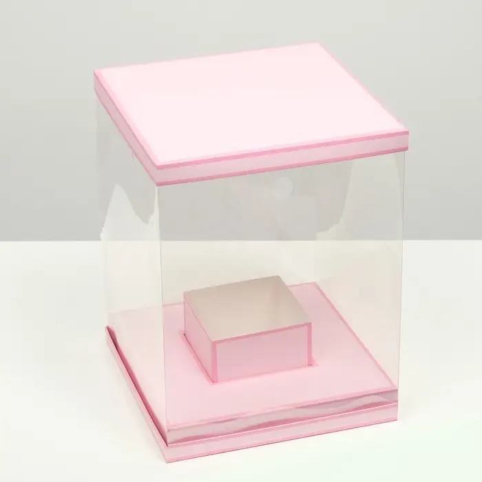 Коробка для цветов с вазой и PVC окнами складная, розовый, 23&times;30&times;23 см