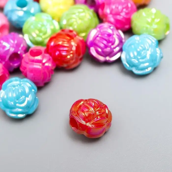 Бусины для творчества пластик  Бусины для творчества пластик "Розочка" перламутр набор 30 шт 1,2х1,2 см