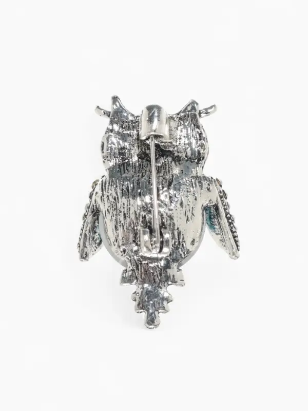 Брошь &laquo;Сова круглая&raquo;, синяя в чернёном серебре