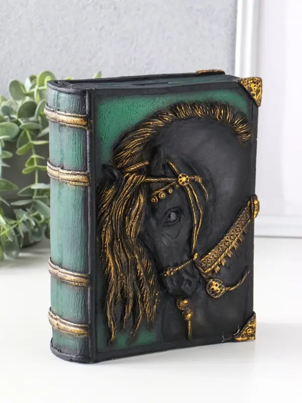 Копилка (гипс) Книга Лошадь  Высота 21 см, ширина 7,5 см, длина 16,5 см, малахит