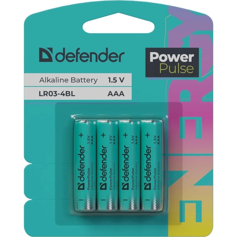 Батарейка DEFENDER алкалин. LR03-4BL/ LR03-4S&nbsp; ААА блист 4шт/уп PowerPulse