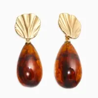 Серьги акрил "Веер с каплей", цвет коричневый в золоте