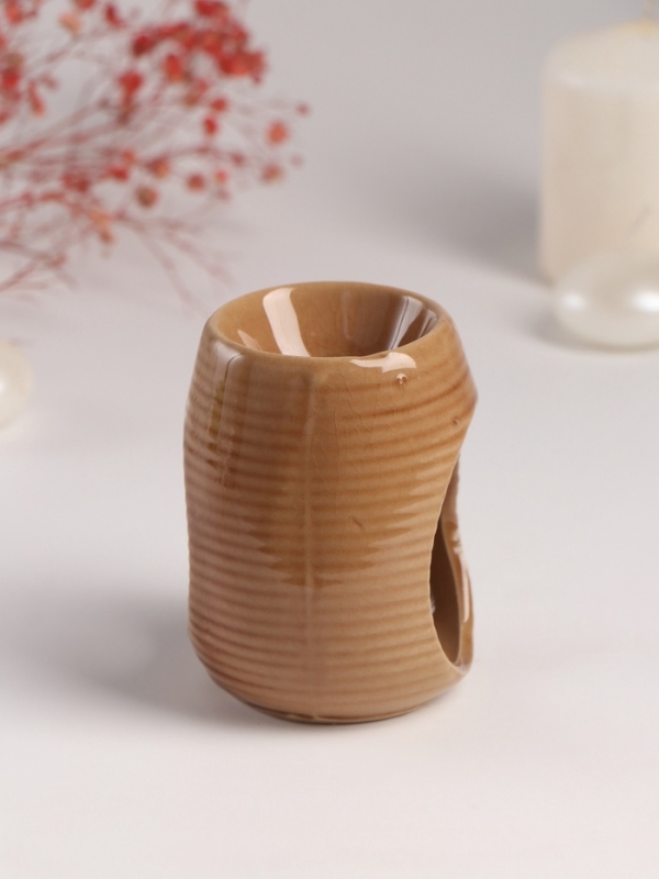 Аромалампа керамика "Полоски" бежевая 6,5х6,5х8,5 см