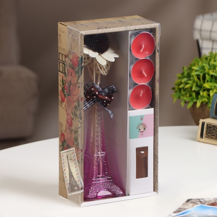 Набор подарочный "Париж" (диффузор и свечи) роза, "Богатство Аромата"