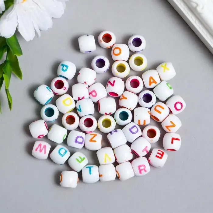 Бусины для творчества пластик  Бусины для творчества пластик "Цветные англ. буквы" бочонок набор 20 гр 0,9х0,9х0,9 см   607503