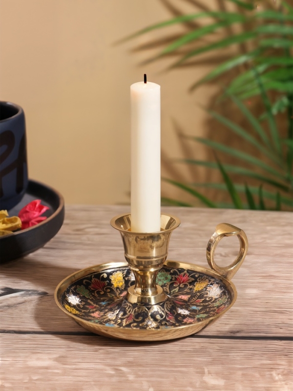 Подсвечник с блюдцем, латунь, 10×11.5×5.5 см