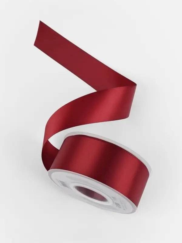 Лента атласная TEIRA, двухсторонняя, 38 мм, 25&plusmn;1 м, бордовая №0789