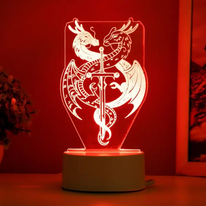 Светильник 3D RISALUX &laquo;Два дракона&raquo;, LED-ночник, белый, 10&times;9.5&times;16 см