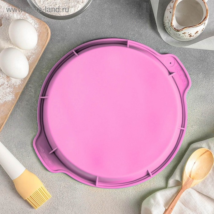 Форма для выпечки Доляна «Круг с ручками», силикон, 26×29×4,5 см, внутренний размер d=24 см, цвет розовый Форма для выпечки Доляна «Круг с ручками», силикон, 26×29×4,5 см, внутренний размер d=24 см, цвет розовый