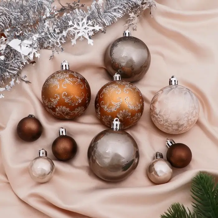 Ёлочные игрушки &laquo;Каникулы&raquo;, шары новогодние, набор d=6 и 2.5 см, 21 шт., нежное ассорти, мишура 1 м, МИКС