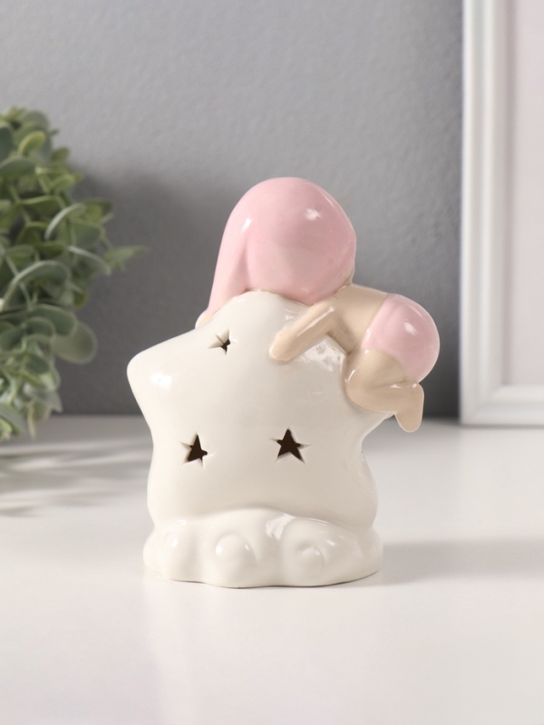Сувенир керамика свет  Сувенир керамика свет "Малышка в розовом колпаке на звёздочке" 6х10,5х12,5 см