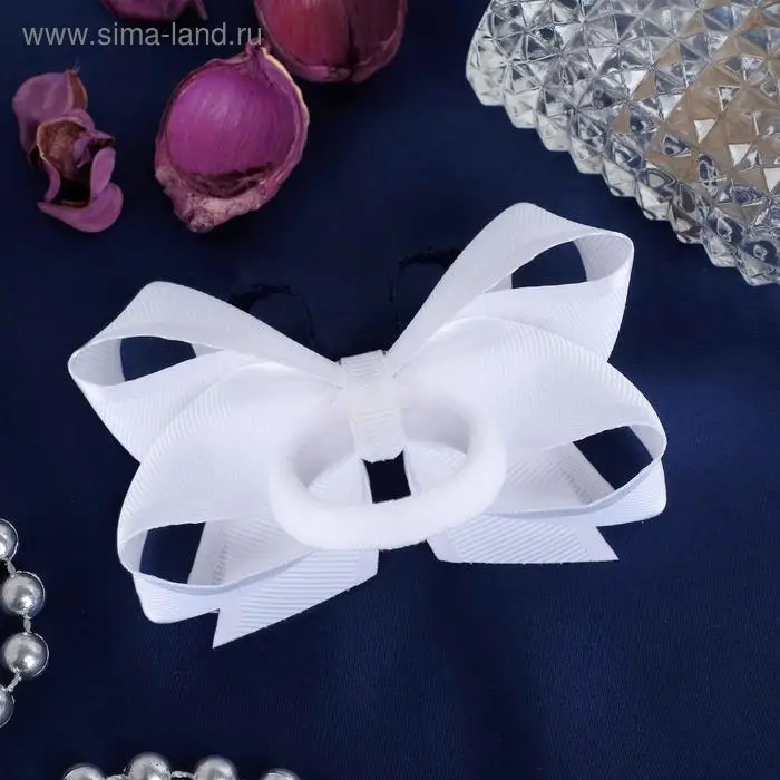 Резинка для волос «Школьница», бант штрихи, 8 см, бело-синяя