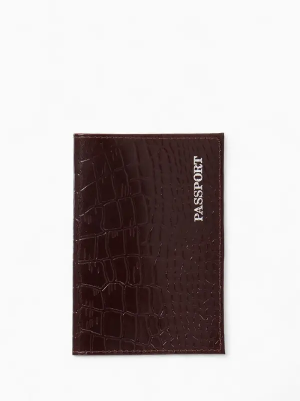 Обложка для паспорта, тиснение фольгой, натуральная кожа, тёмно-коричневая