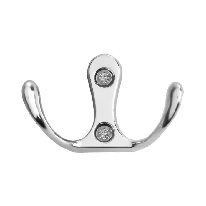 Крючок мебельный ТУНДРА TKD005, двухрожковый, хром, 5 шт