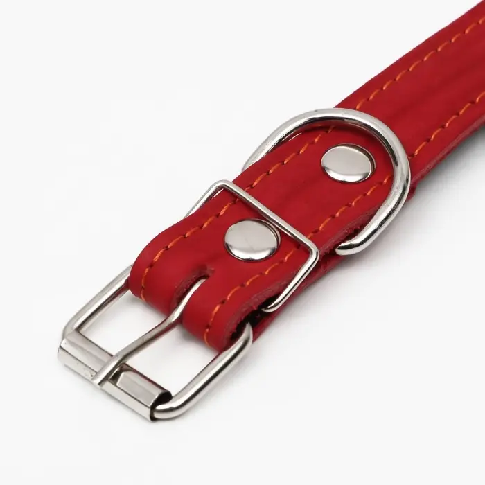 Ошейник кожаный на синтепоне, безразмерный, 65&times;3 см, ОШ 22-55 см, красный
