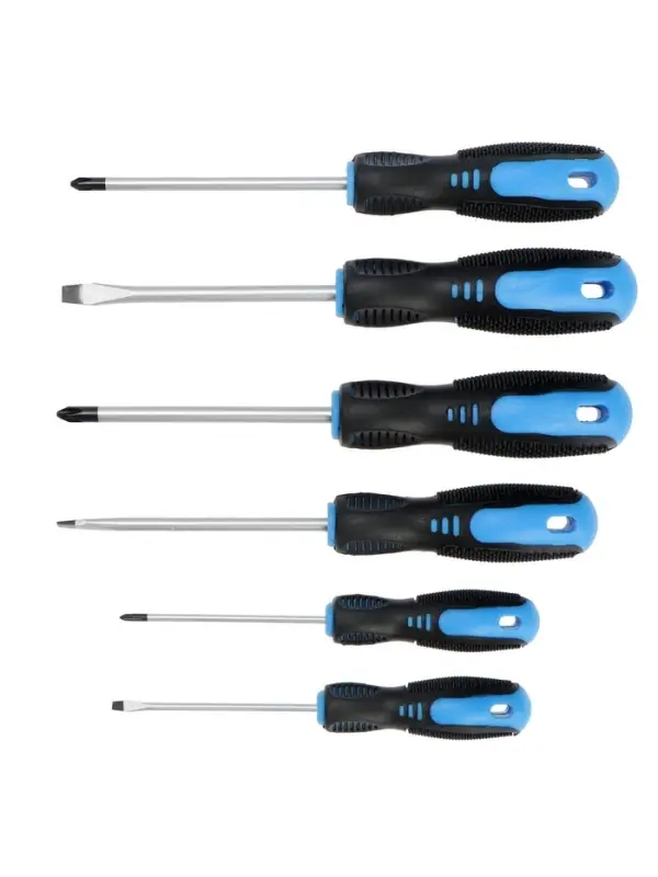 Набор отверток ТУНДРА, CrV, хром, 2К рукоятки, PH0, SL3&times;75 мм, PH1-2, SL5-6&times;100 мм, 6 шт.