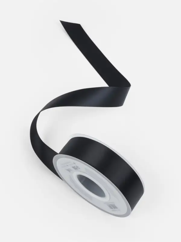 Лента атласная TEIRA, двухсторонняя, 25 мм, 25&plusmn;1 м, чёрная №0030