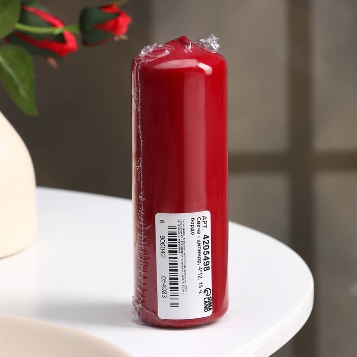 Свеча - цилиндр, 4×12 см, 15 ч, бордо Свеча - цилиндр, 4×12 см, 15 ч, бордо