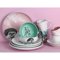 Набор посуды на 4 персоны Dolce Ceramo. «Пасха. Лесные персонажи», 16 предметов: 4 тарелки 23 см, 4 миски 14,5 см, 4 кружки 250 мл, 4 блюдца 15 см