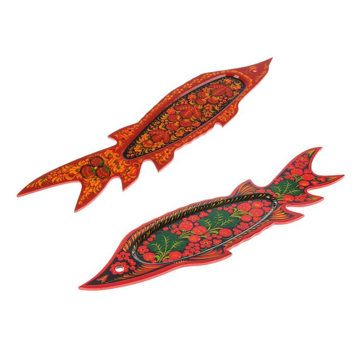 Селедочница «Осётр», 58×17×0,5 см,  хохлома, микс Селедочница «Осётр», 58×17×0,5 см,  хохлома, микс