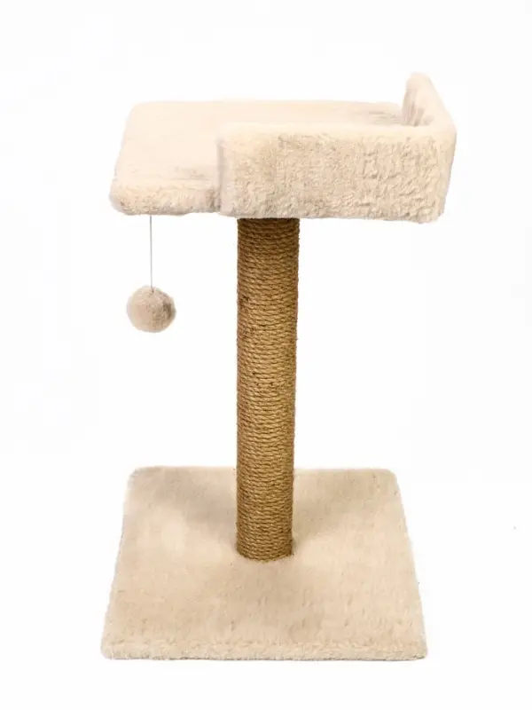 Когтеточка-столбик Petmil &laquo;Релакс&raquo;, 60&times;35&times;35 см, с полкой - лежанкой и игрушкой, джут, бежевая
