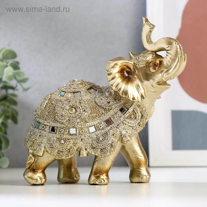 Сувенир полистоун Сувенир полистоун "Золотой слон с попоной из бисера с колокольчиками"МИКС 15х14,5х7,7 см