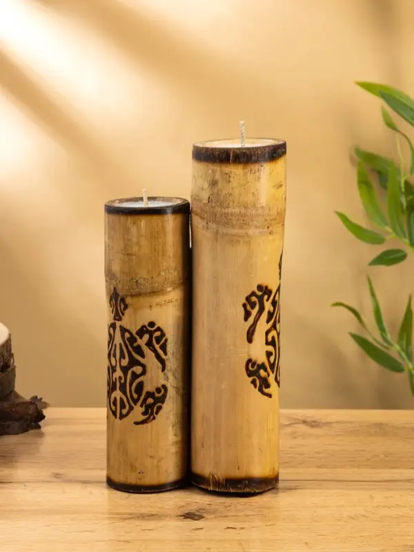 Свеча в бамбуке тройная «Экзотика», 13×15×30 см, 100 мл, бежевая