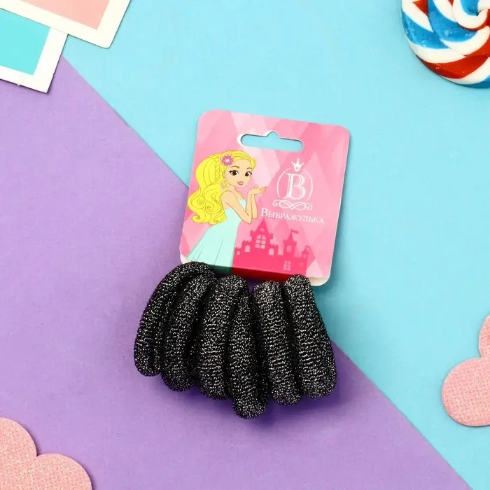 Резинка для волос Резинка для волос "Махрушка" (набор 6 шт) классика блеск люкс, 4 см, чёрный