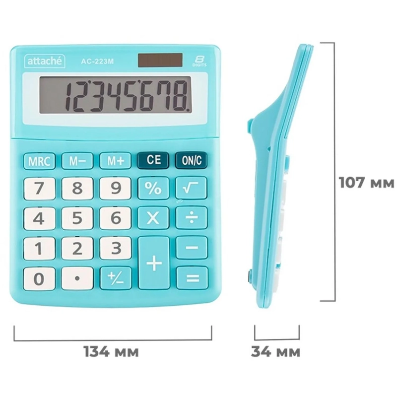 Калькулятор настольный КОМП Attache, AС-223M,8р,дв. пит, мятный,134x107x34