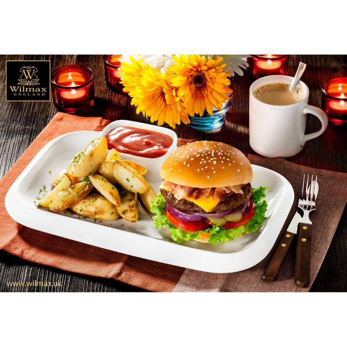 Блюдо фарфоровое прямоугольное с соусником Wilmax Teona, 20×12 см, цвет белый Блюдо фарфоровое прямоугольное с соусником Wilmax Teona, 20×12 см, цвет белый