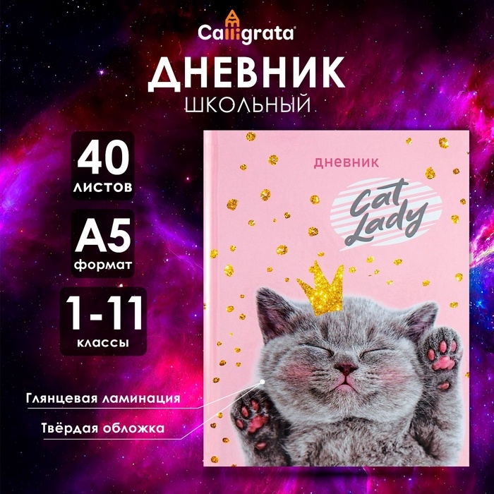 Дневник универсальный для 1-11 классов, Дневник универсальный для 1-11 классов, "Киса", твердая обложка 7БЦ, глянцевая ламинация, 40 листов