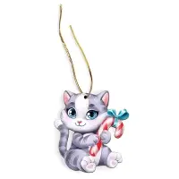 Ёлочная игрушка - подвеска деревянная «‎Новый год! Милый котик»