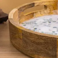 Поднос круглый с бортиками &laquo;Черепаха и цветы&raquo;, 35&times;35&times;6.5 см, дерево манго