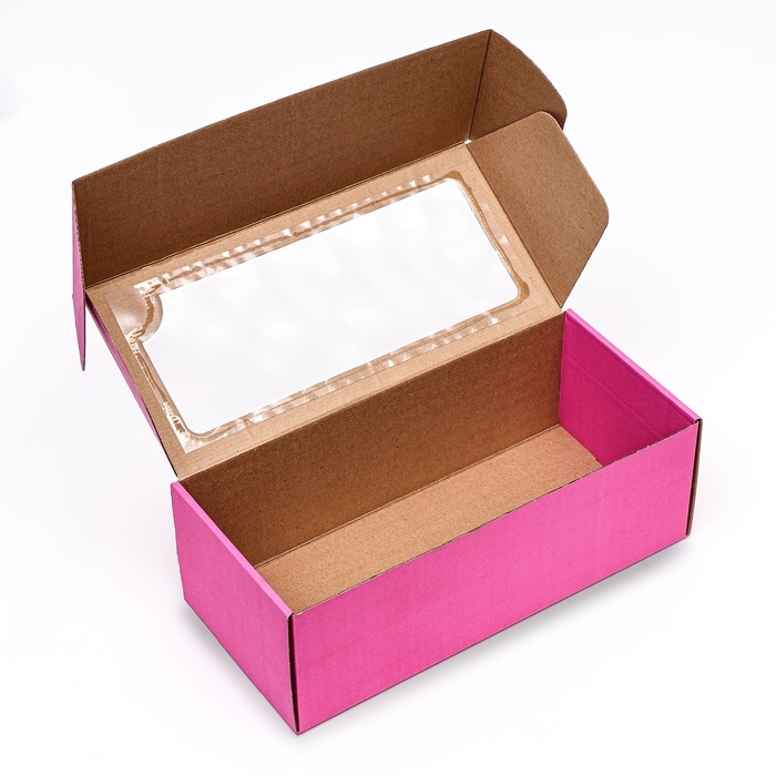 Коробка самосборная, с окном, розовая, 16 х 35 х 12 см. Коробка самосборная, с окном, розовая, 16 х 35 х 12 см.